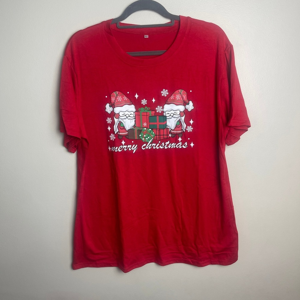 Merry Christmas Santa Graphic Tee Red Holiday Short Sleeve Shirt XL Unisex